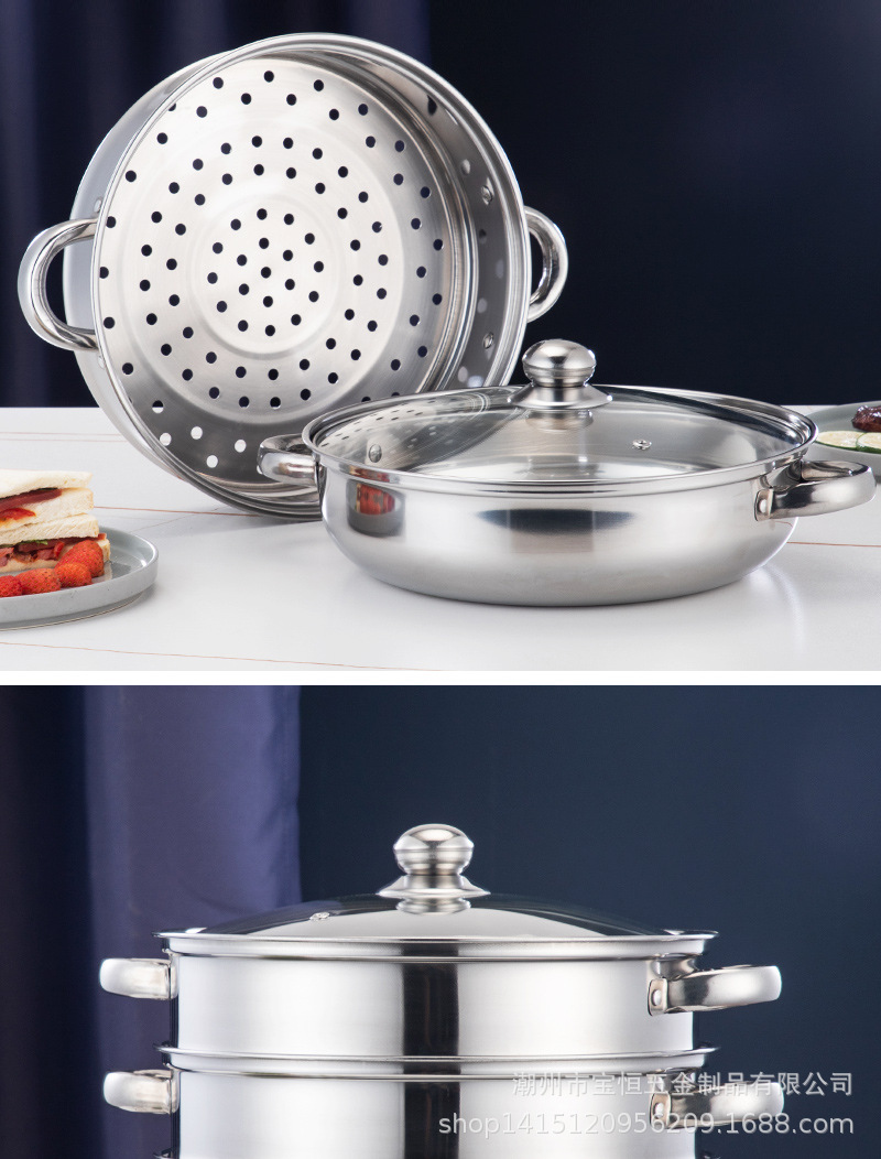 Stainless steel steamer, thickened 28CM, double-ear soup steamer, direct supply from the manufacturer, double-layer soup steamer, household gift pot pic 26