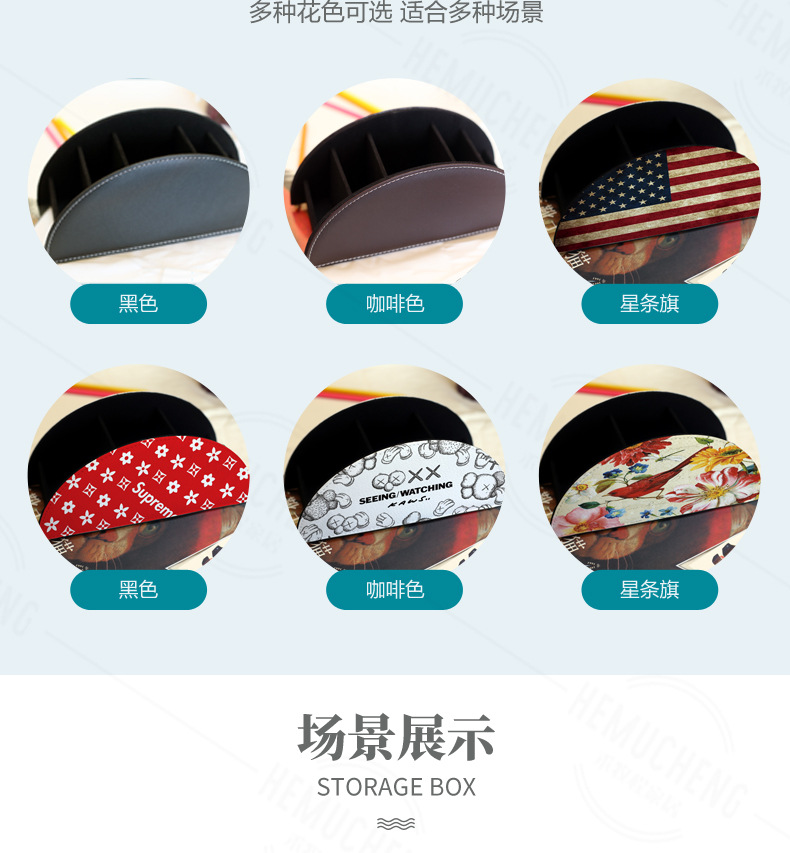 Desktop remote control box, office trendy brand, multi-functional leather organization box, stationery and cosmetic pen, multi-layer compartment storage box, simple and elegant pic 3