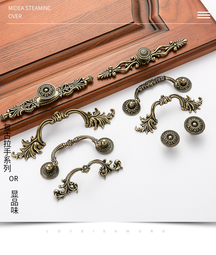 欧式复古橱柜衣柜门拉手美式鞋柜抽屉把手书柜电视柜单孔吊环拉手详情25