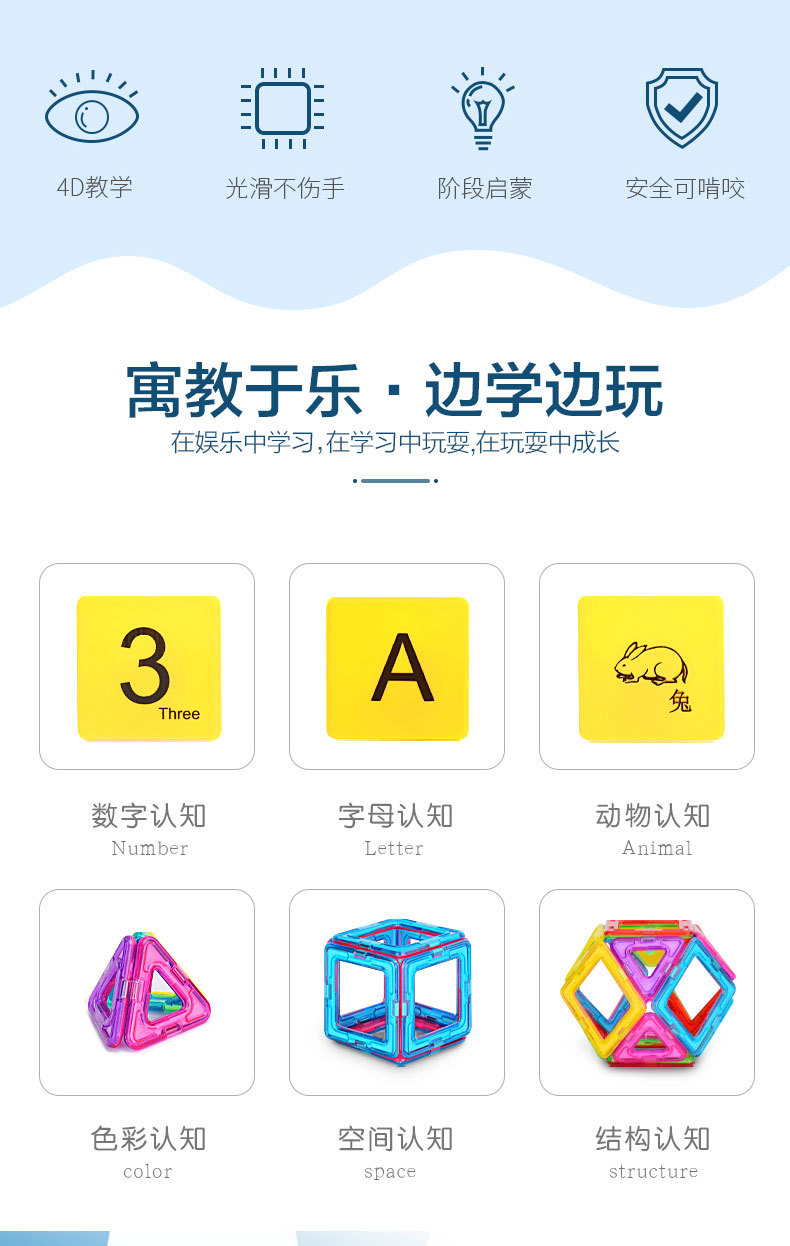 批发益智磁力片积木散片散件跨境儿童益智玩具磁性积木玩具补充装详情3