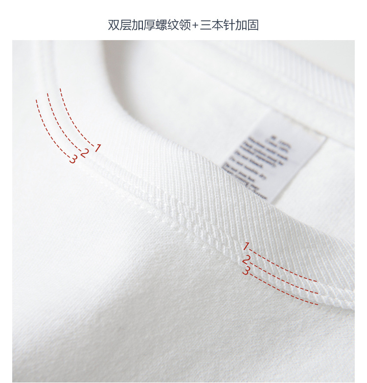 300g three-needle Xinjiang pure cotton heavy weight non-shrinking black and white pure cotton T-shirt for women, brushed breathable short-sleeved for men pic 22