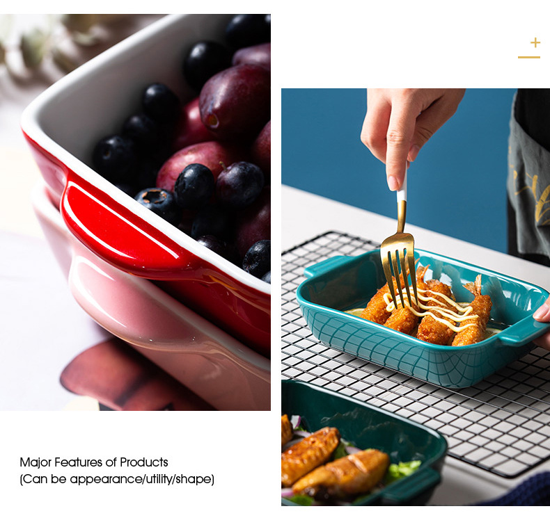 Nordic-style cheese-baked rice plates, baking trays, Morandi colored tableware, home rectangular Western-style pasta plates, snack baking bowls pic 10