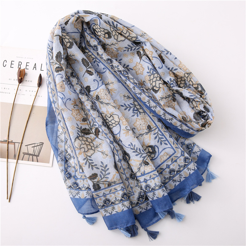 Japanese-style artistic and fresh cotton and linen scarf, retro patchwork Bohemian cashew print silk scarf, beautiful sun protection scarf, whisker, Korean cotton dense Bali gauze scarf shawl pic 41