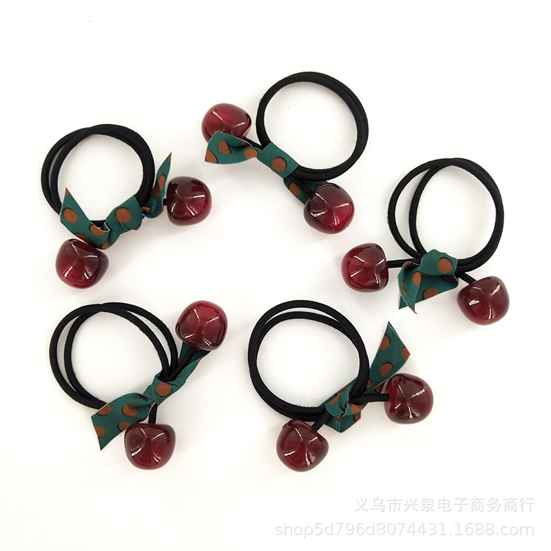 Big Cherry Hair Tie No. 118, 1 yuan, popular hair tie, cherry simulation hair tie, ribbon hair tie, fashionable Internet celebrity Korean version hair band, 2 yuan, accessory pic 6
