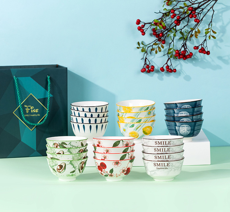 Opening promotion Ceramic bowl and chopstick set Event Gift Customization logo Casual Gift Japanese-style bowl and plate tableware set pic 14