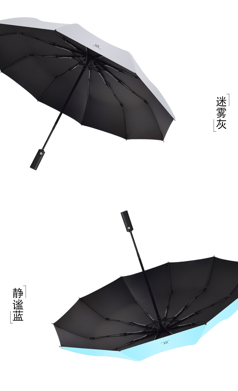 雨伞厂家批发定制印刷logo广告三折叠黑胶全自动防晒紫外线晴两用详情17