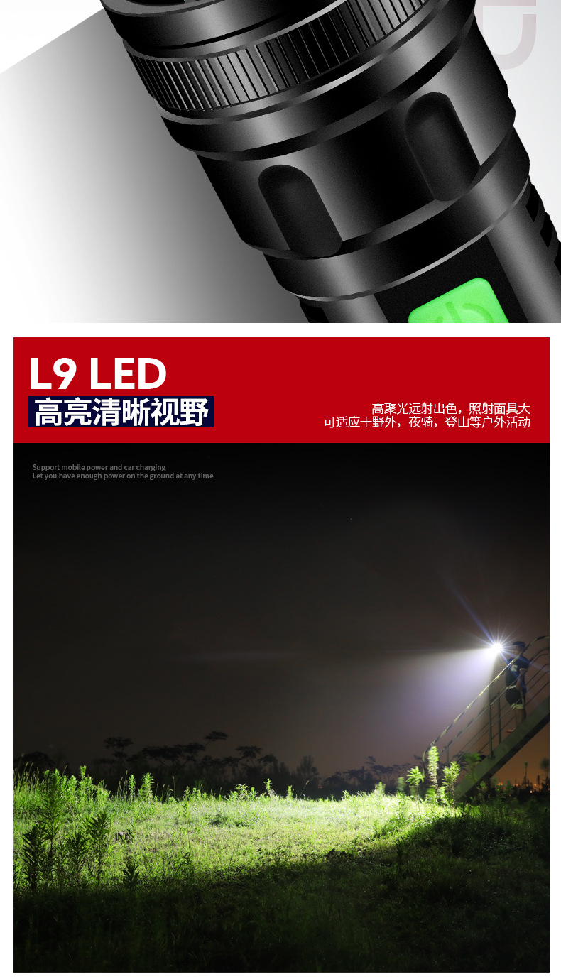 LED high-intensity flashlight, household emergency retractable mini zoom long-range flashlight, outdoor wild fishing and mountain climbing rechargeable flashlight pic 3