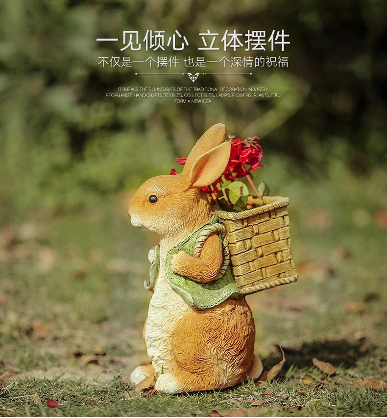 Cross-border supply, little Rabbit outdoor garden ornaments, potted plants, landscaping, bonsai sculptures, decorative items, resin handicrafts pic 1