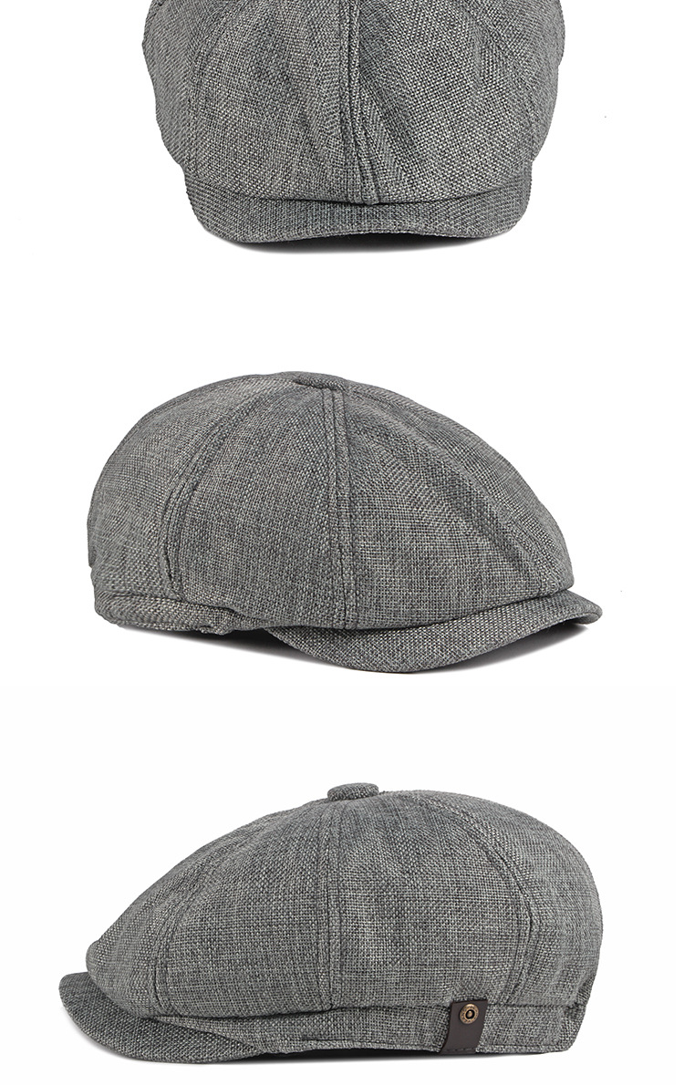 Octagonal hats for men, thin and breathable faux linen caps for spring and summer, British retro casual berets for children pic 5