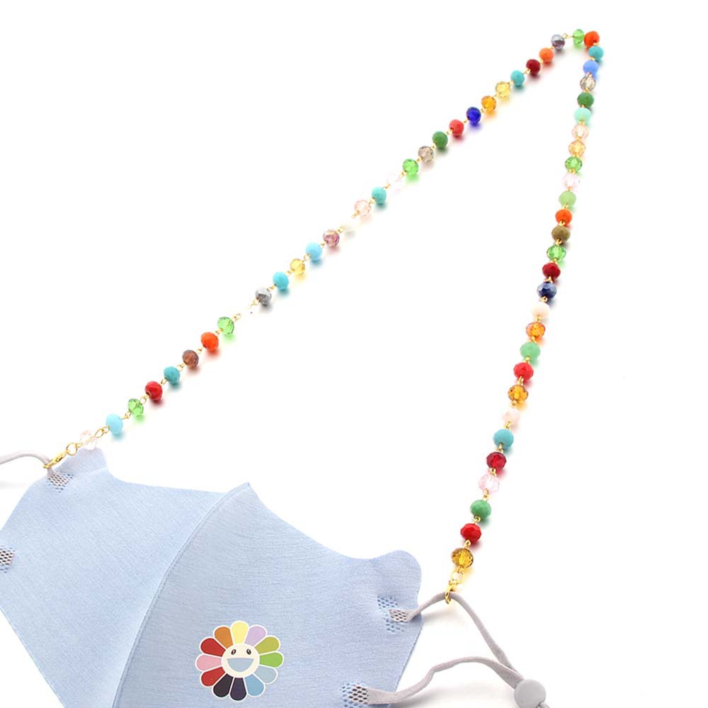 Factory direct sales of mixed-color crystal beads, handcrafted curved needle mask chain, crystal bead necklace, anti-drop and anti-fall necklace, lobster clasp pic 5