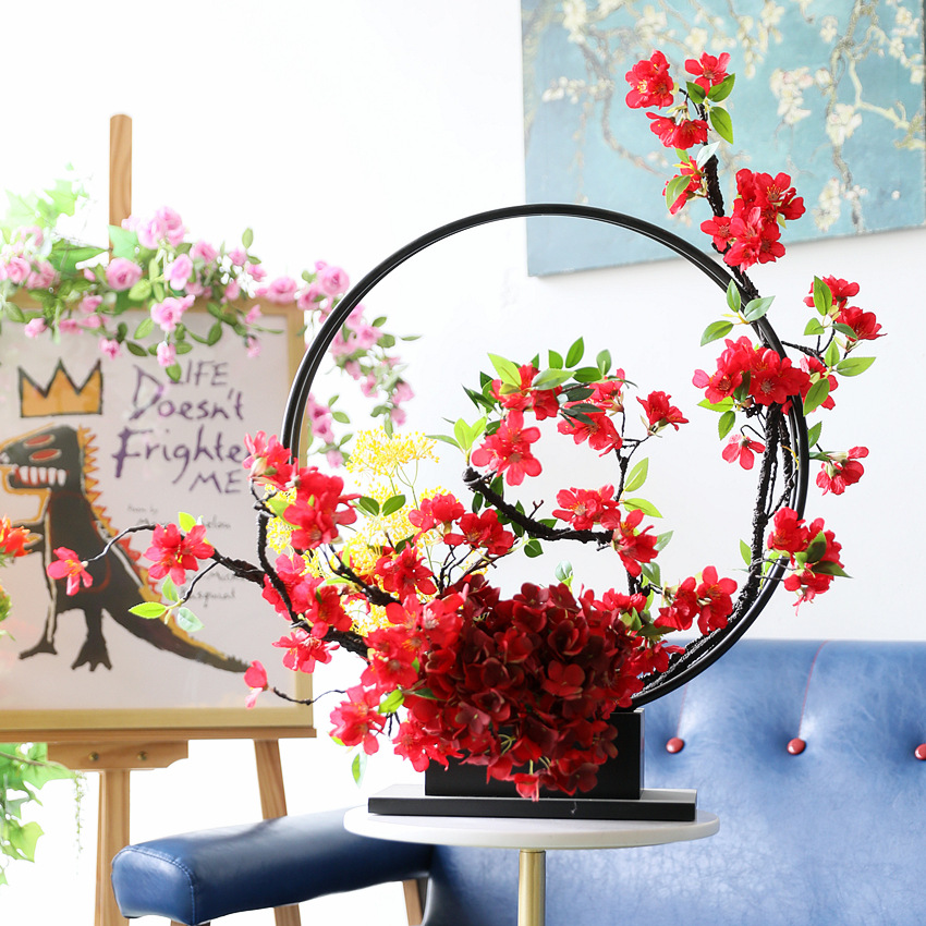 Red plum blossoms, artificial flowers, large foam branches, cherry blossoms, silk flowers, soft furnishings, home decoration, scene arrangement, artificial plants, ecological beautification of space pic 4