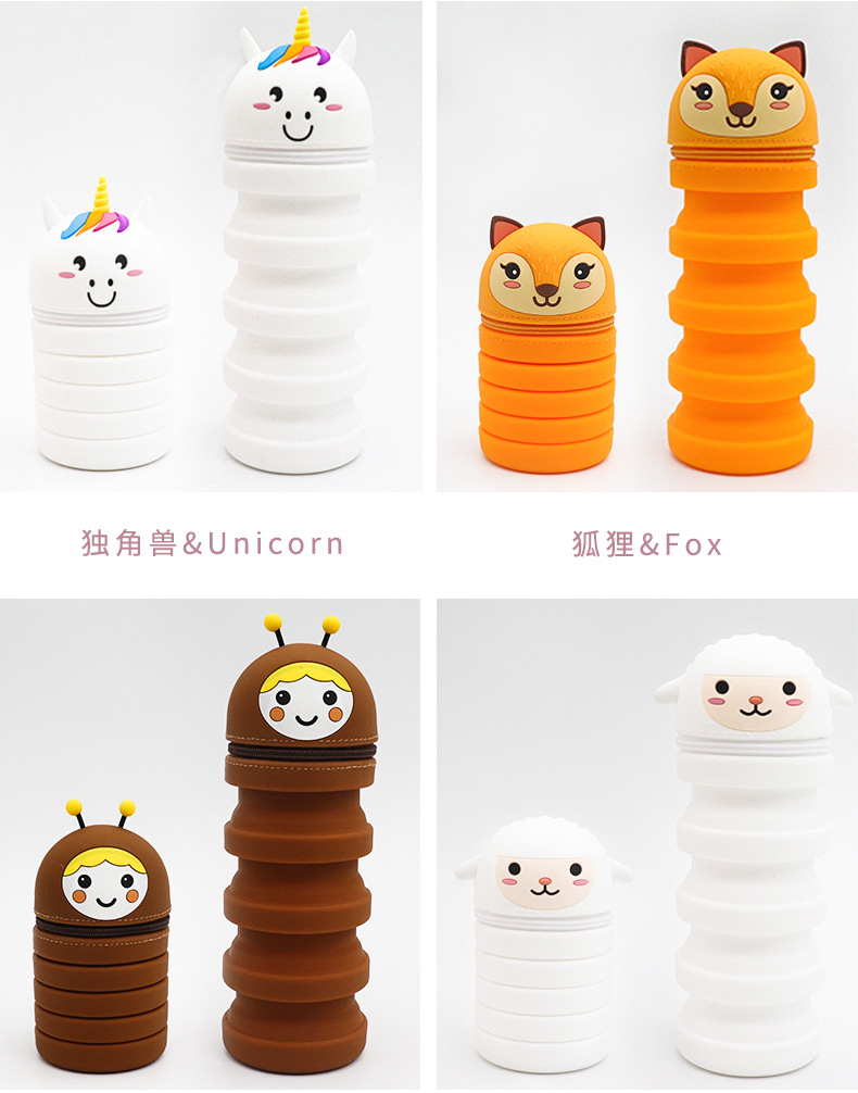 Factory direct sales of cute silicone pen cases, waterproof telescopic stationery boxes for primary school students, pressure-reducing pencil holders, multi-functional pen cases pic 9