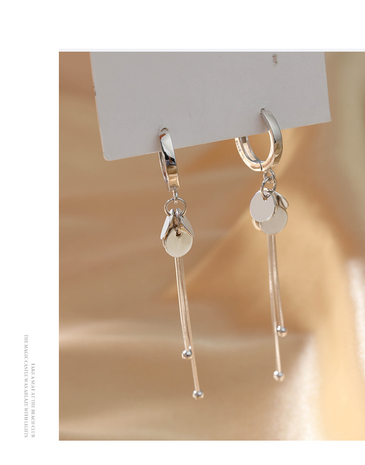 s925 sterling silver round tassel ear buckles are versatile and fashionable earrings. They are long, elegant, fashionable and high-end, with a cold style pic 6