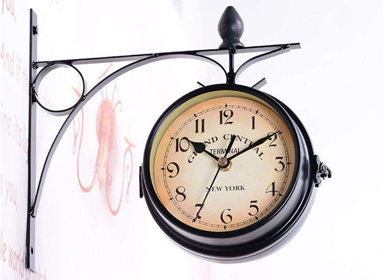 European-style home creative clock, ironwork pendant, wall clock manufacturer wholesale, retro decorative living room clock, double-sided wall clock pic 3