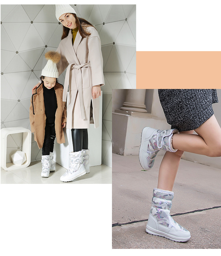 分销跨境魔术贴亲子儿童雪地靴防水防滑冬季中筒加绒加厚儿童冬鞋详情19