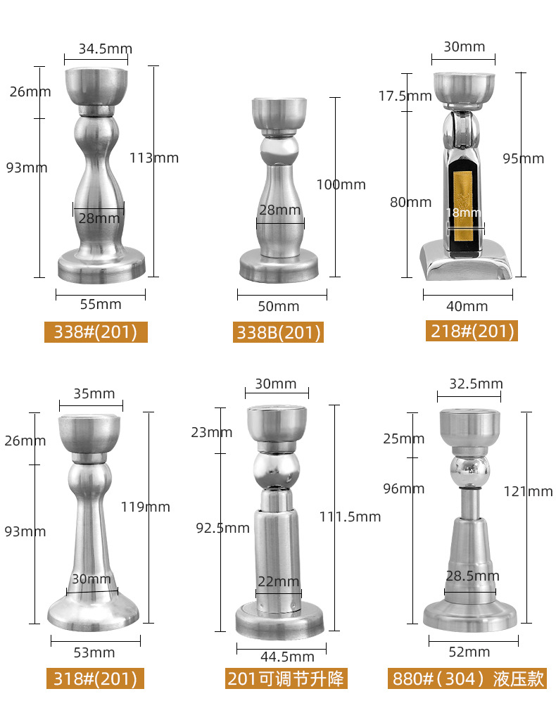 Wholesale stainless steel hydraulic door stop 304 anti-collision buffer silent strong magnetic door to hit bathroom wall and bedroom door stop pic 12