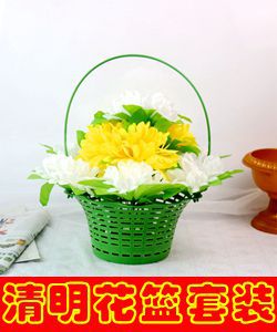 Qingming artificial flower plastic hand-held flower baskets, flower POTS, garden decoration, rattan woven flower vases, sacrificial garden plastic flower baskets, flower POTS, handicrafts, gifts, plastic handicrafts pic 3