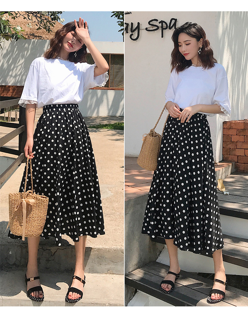 Spring/Summer polka dot skirt 2023 new style Versatile high-waisted fairy dress, fashionable long dress, thin umbrella dress pic 7