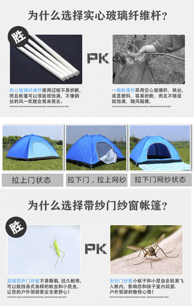 Outdoor camping folding fully automatic tent for 3-4 people, simple and quick opening on the beach, double automatic tent factory direct sales pic 19