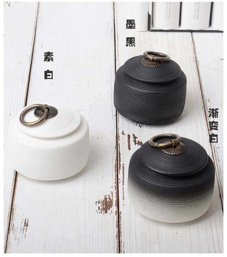复古粗陶密封罐拉丝无釉醒茶罐防潮普洱茶仓大小号粗陶铜扣茶叶罐详情6