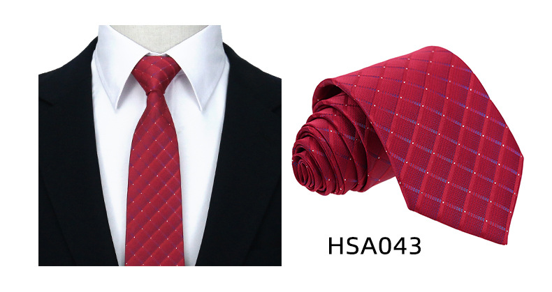 男士高级商务领带制服西装休闲7.5cm宽涤丝婚礼伴郎手打格子领带详情11