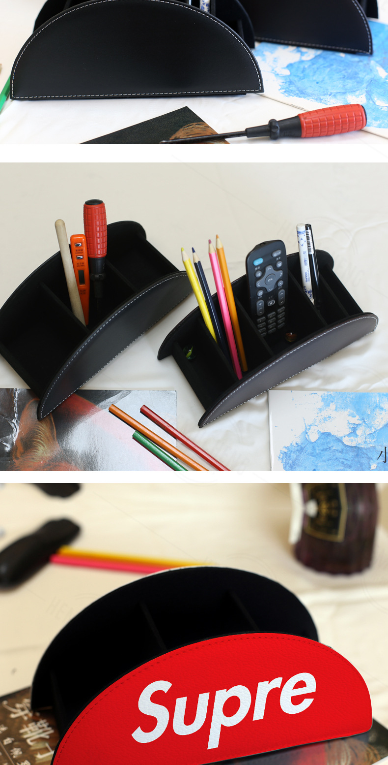 Desktop remote control box, office trendy brand, multi-functional leather organization box, stationery and cosmetic pen, multi-layer compartment storage box, simple and elegant pic 6