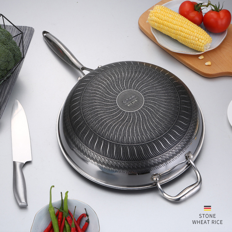 316L不锈钢炒锅双面蜂窝平底锅家用不沾炒菜锅燃气电磁炉通用锅具详情35