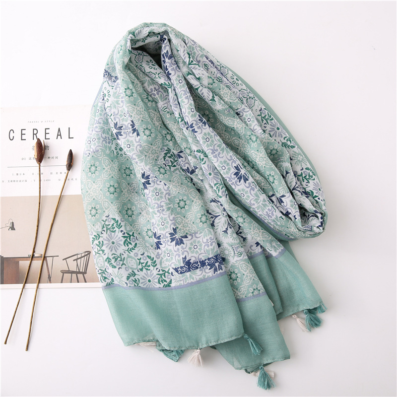 Japanese-style artistic and fresh cotton and linen scarf, retro patchwork Bohemian cashew print silk scarf, beautiful sun protection scarf, whisker, Korean cotton dense Bali gauze scarf shawl pic 35