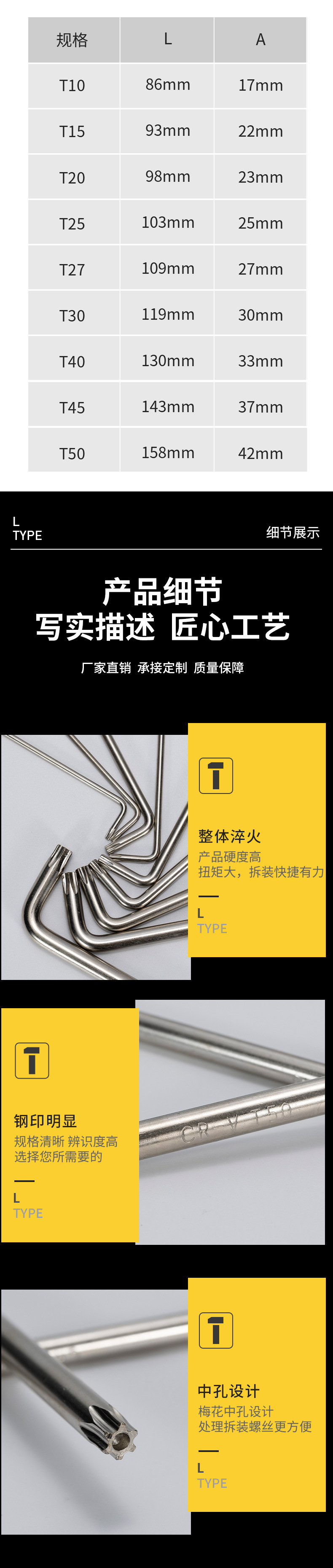 Conventional mid-hole long star-shaped extended cross-shaped T10-T25T30 double-hole flower-shaped anti-theft Allen wrench pic 7