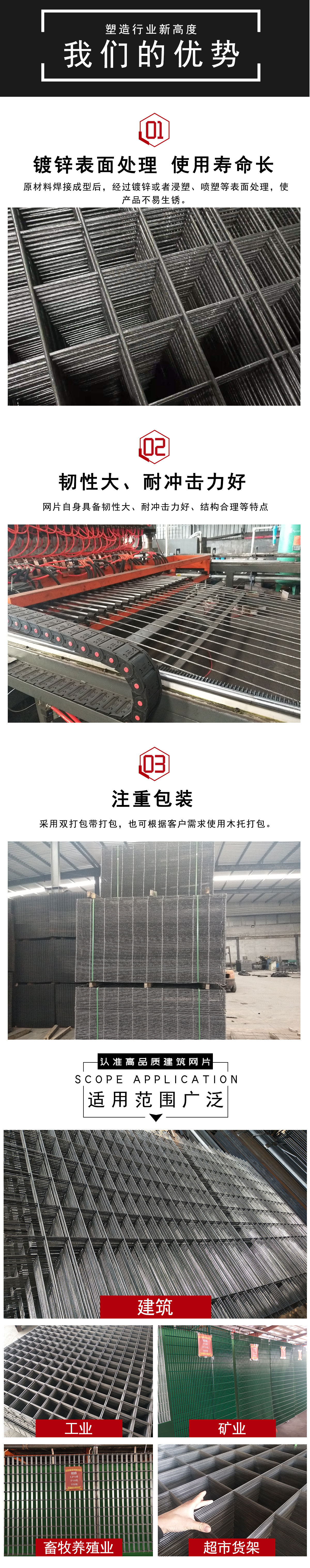 We offer in-stock supply of steel bar welded mesh, construction spot welded thickened electric welded wire mesh, and cold-rolled ribbed steel mesh pic 2