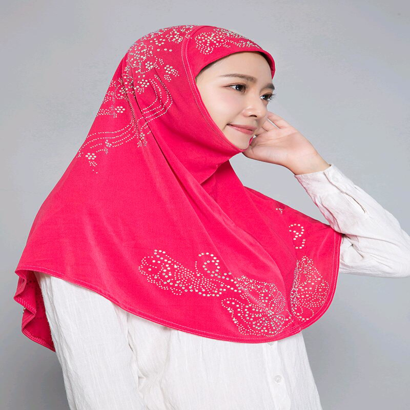 时尚马来西亚盖头水晶麻烫钻单件礼拜头巾飞机帽纱巾跨境H006详情4