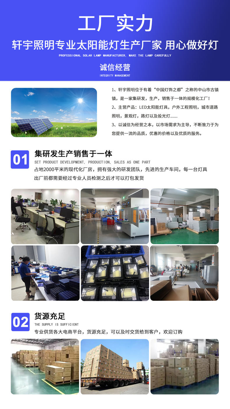 Black solar floodlights for outdoor lighting, with deep blue solar panels and black cables pic 2