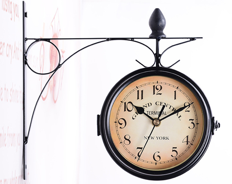 European-style home creative clock, ironwork pendant, wall clock manufacturer wholesale, retro decorative living room clock, double-sided wall clock pic 5