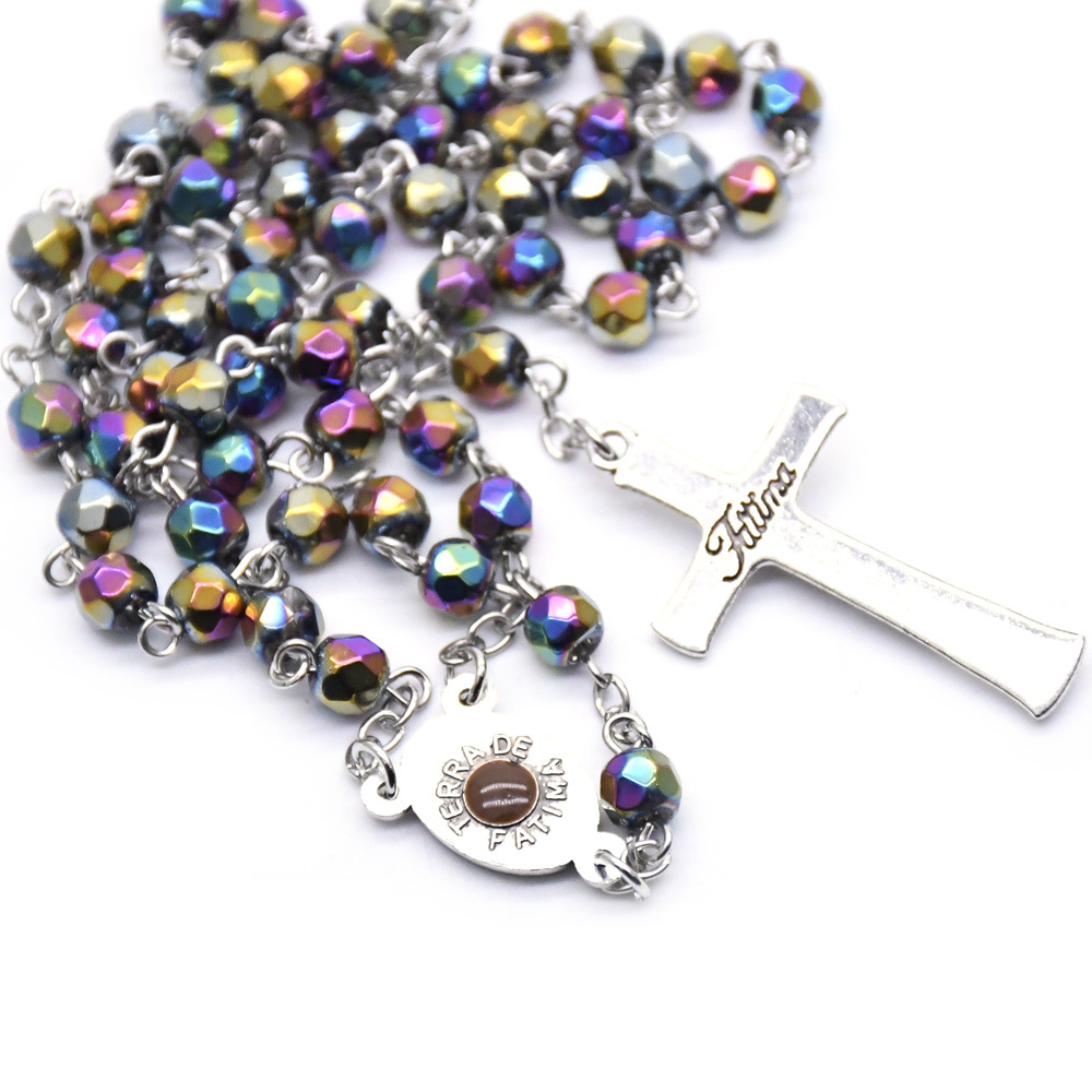 Cross-border e-commerce supply box crystal rosine cross necklace, handcrafted curved needle bead chain accessory 38g pic 8