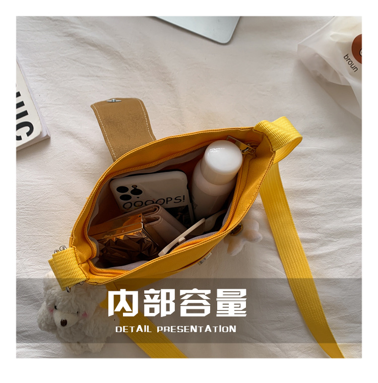 Summer new canvas bag for women, Korean-style teenage girl single-shoulder bag, ins crossbody small square bag, cute girl bag pic 20