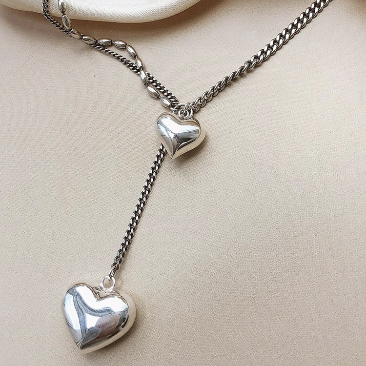 Dongdaemun s925 sterling silver heart-shaped necklace for women, light luxury, retro and simple collarbone chain, elegant and fashionable jewelry pic 1