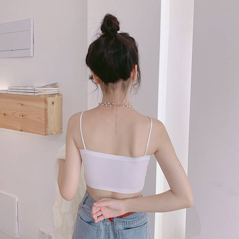 夏季美背冰丝吊带抹胸裹胸内衣女学生韩版运动背心防走光带胸垫详情5