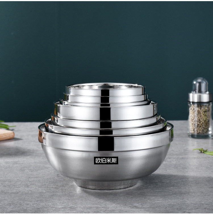 Oubomis 304 stainless steel bowl, double-layer heat-insulating bowl, anti-scald bowl, anti-drop platinum bowl, household soup bowl, instant noodle bowl pic 14