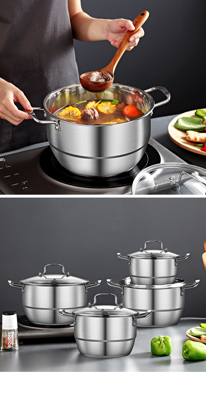 Stainless steel diamond soup pot with steaming slices, household multi-functional soup pot with steaming rack, steamer, opening gift pot pic 17