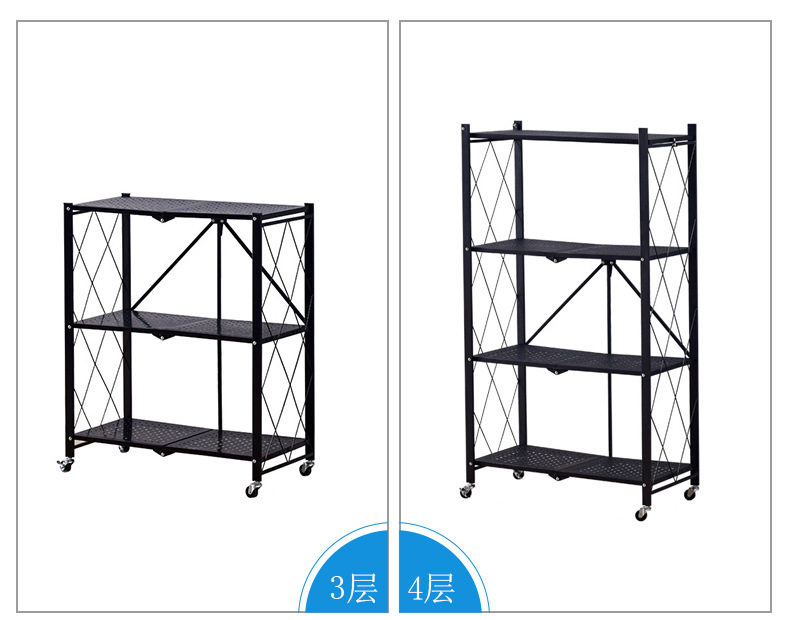 The folding storage rack is made of five layers of black steel pipes welded and assembled for storing sundries, books and kitchenware pic 11