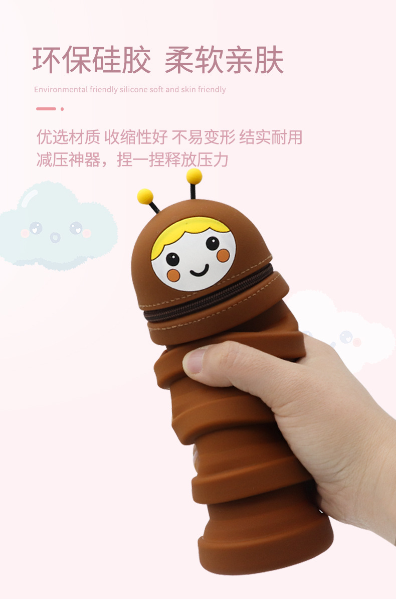 Factory direct sales of cute silicone pen cases, waterproof telescopic stationery boxes for primary school students, pressure-reducing pencil holders, multi-functional pen cases pic 5