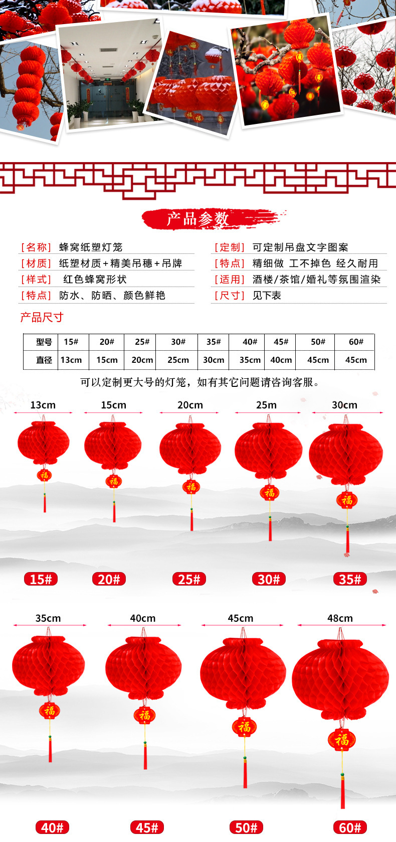 塑纸灯笼厂家直供红色蜂窝折叠喜庆小灯笼 中秋春节塑料纸灯笼详情3