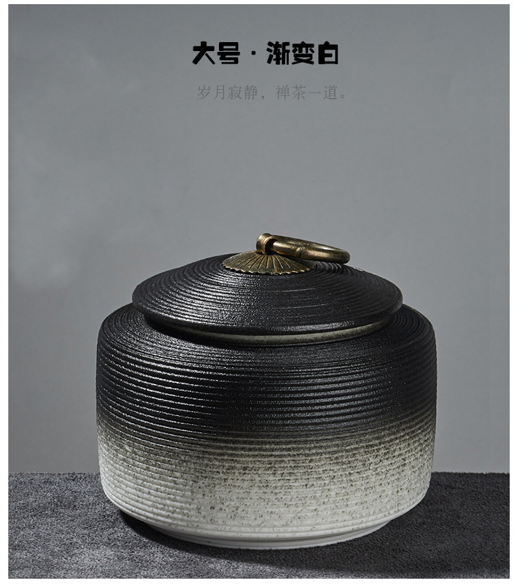 复古粗陶密封罐拉丝无釉醒茶罐防潮普洱茶仓大小号粗陶铜扣茶叶罐详情27