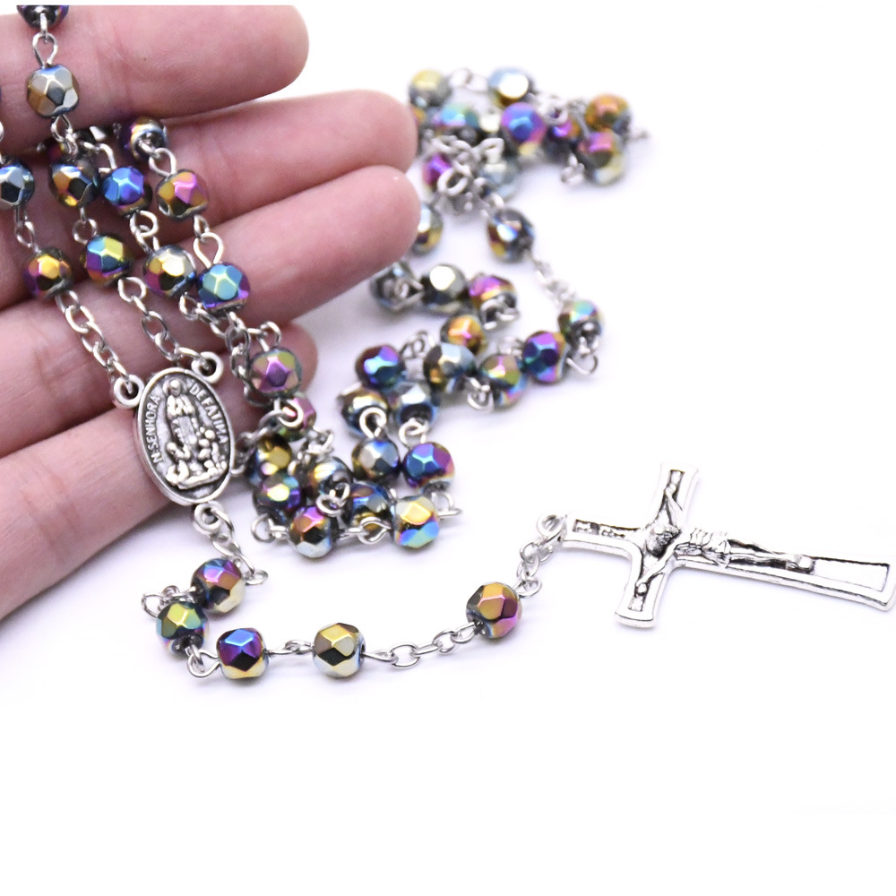 Cross-border e-commerce supply box crystal rosine cross necklace, handcrafted curved needle bead chain accessory 38g pic 9