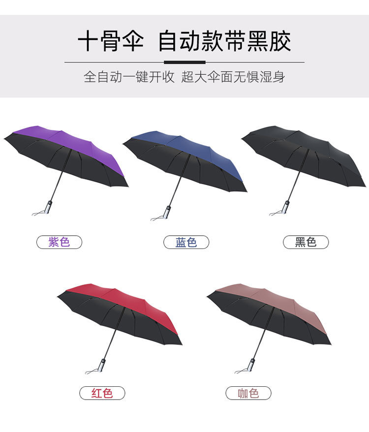 十骨全自动大号商务广告伞晴雨伞黑胶防晒三折叠伞礼品太阳伞批发详情14