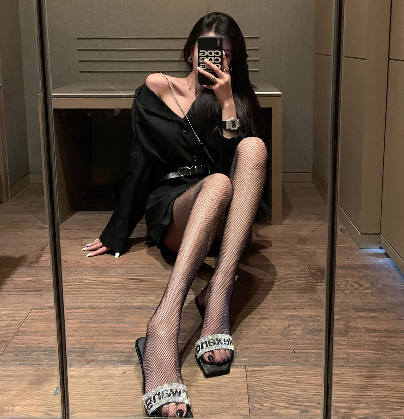 烫钻网袜连裤袜性感镂空渔网黑丝袜女潮夏季薄款防勾丝网红打底袜详情5