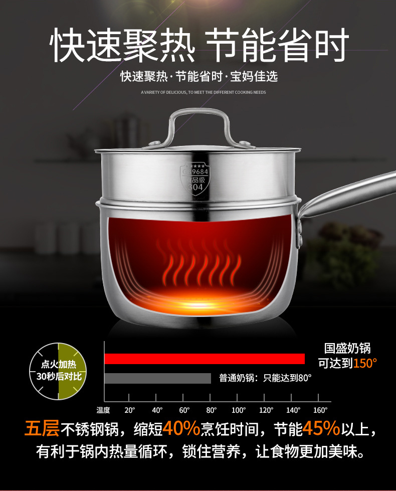 Taiban 304 stainless steel milk pot steamer, thickened five-layer steel, 14/16/18cm small pot, non-sticky for complementary food and noodles pic 14