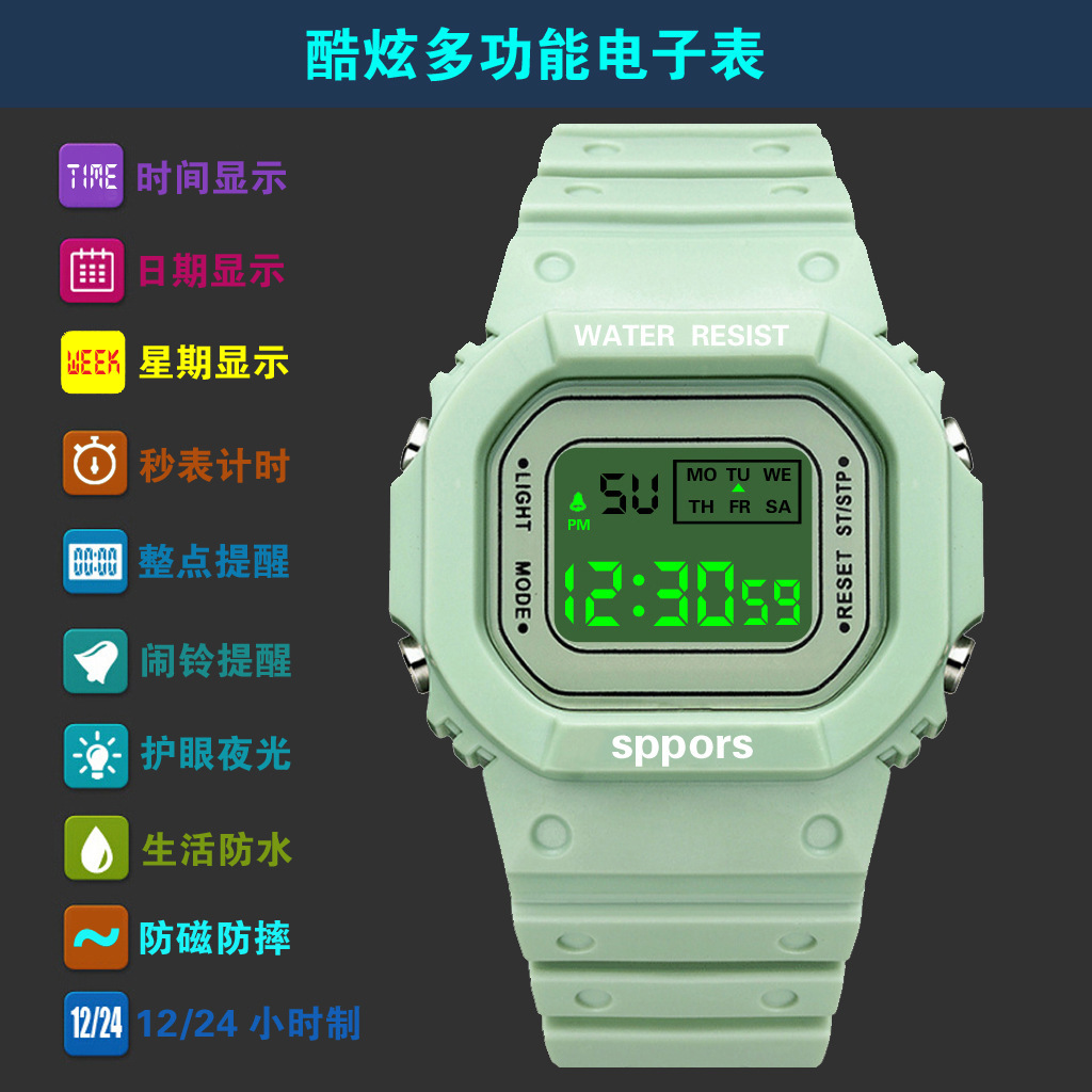 厂家直销韩版潮流ins风独角兽小方块男女学生防水运动电子表详情13