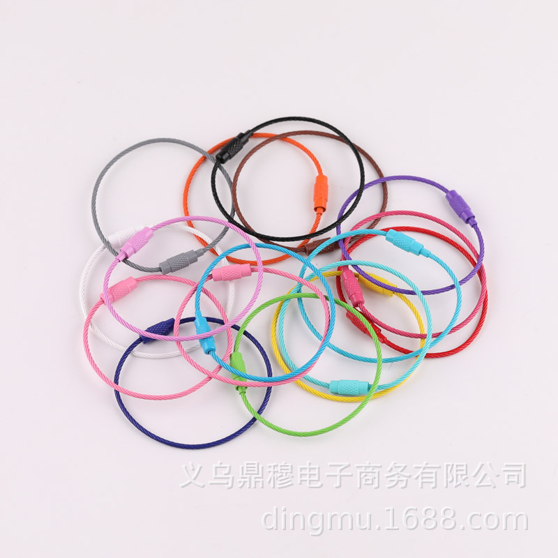 Metal colored spray-painted steel wire ring, steel wire rope rotating screw, key ring, key buckle diy bag pendant accessories pic 2