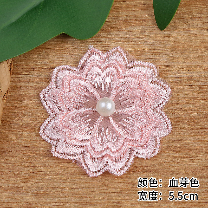 Single 5.5cm beaded double-layer lace pearl flower wedding dress lace in stock pic 5